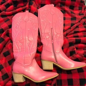 Never worn womens fashion nova tall wide calf pink cowgirl boots